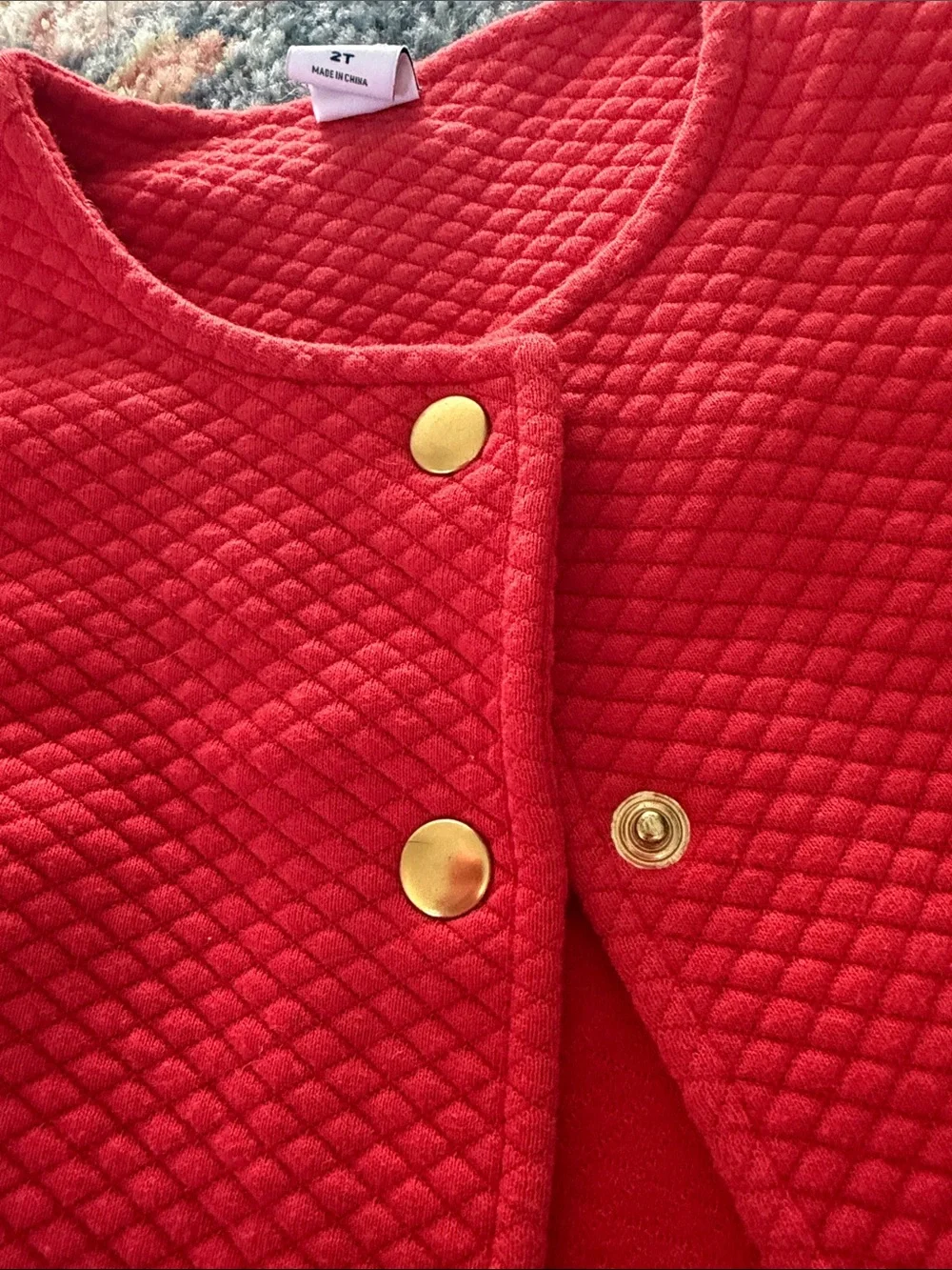 Janie and Jack Bright Red Quilted Jacket with Gold Buttons